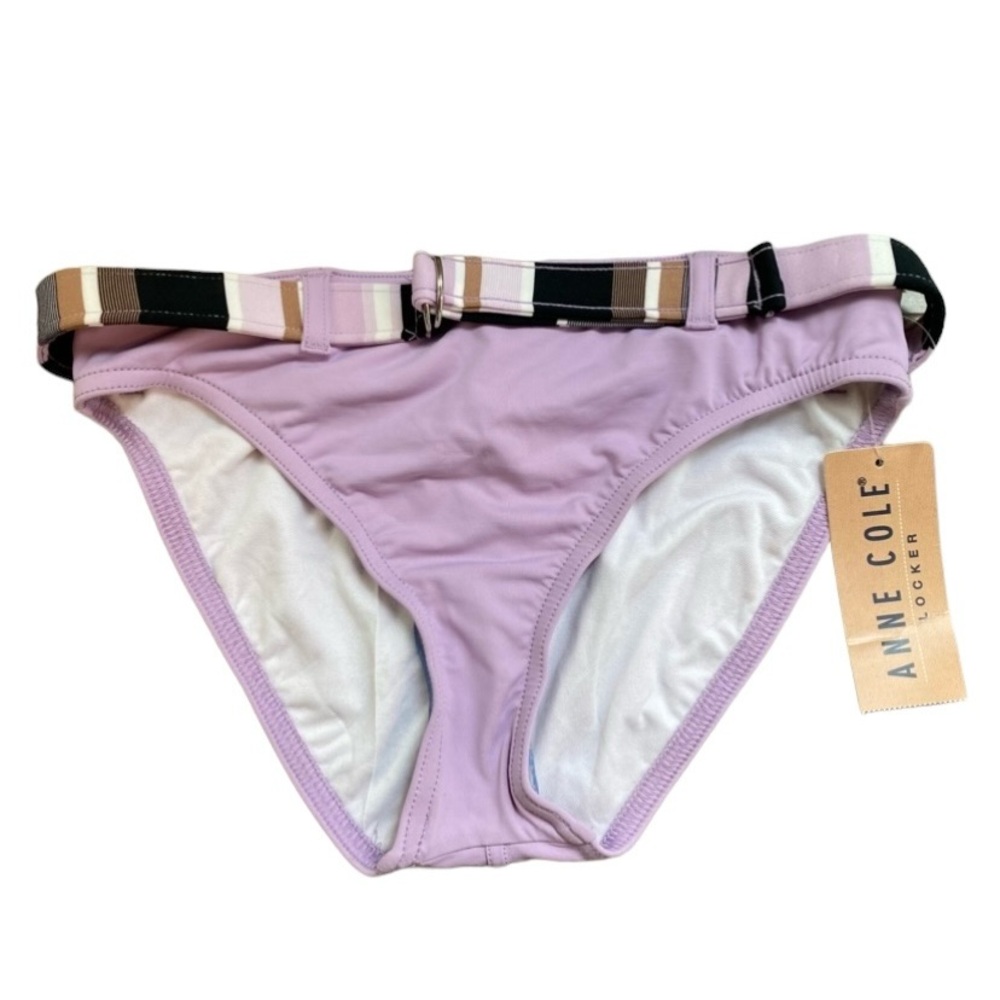 NWT Anne Cole Locker Striped Belt Lavender Bikini Bottom